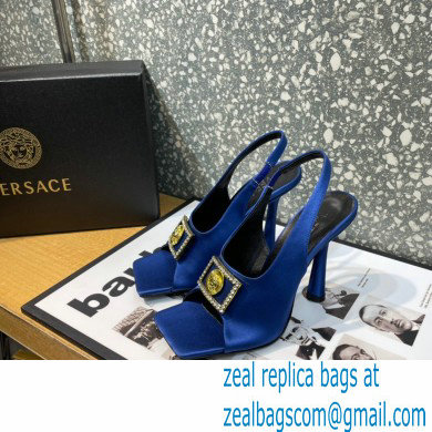 Versace Heel 10.5cm Medusa Crystal Sandals Satin Blue 2023 - Click Image to Close