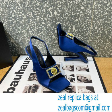 Versace Heel 10.5cm Medusa Crystal Sandals Satin Blue 2023