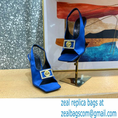 Versace Heel 10.5cm Medusa Crystal Sandals Satin Blue 2023 - Click Image to Close