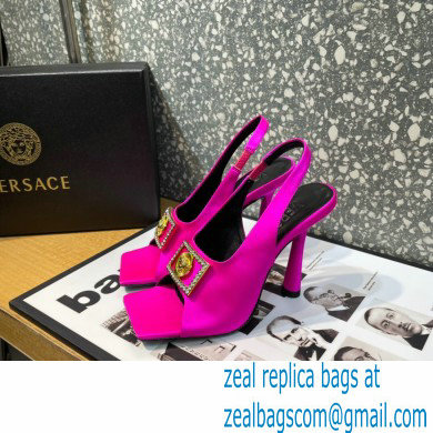 Versace Heel 10.5cm Medusa Crystal Sandals Satin Fuchsia 2023 - Click Image to Close