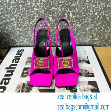 Versace Heel 10.5cm Medusa Crystal Sandals Satin Fuchsia 2023 - Click Image to Close