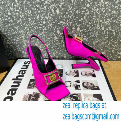 Versace Heel 10.5cm Medusa Crystal Sandals Satin Fuchsia 2023 - Click Image to Close