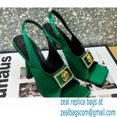 Versace Heel 10.5cm Medusa Crystal Sandals Satin Green 2023 - Click Image to Close