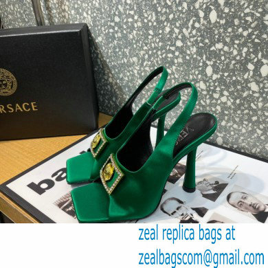 Versace Heel 10.5cm Medusa Crystal Sandals Satin Green 2023 - Click Image to Close