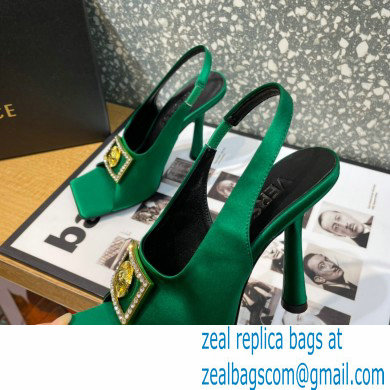 Versace Heel 10.5cm Medusa Crystal Sandals Satin Green 2023 - Click Image to Close