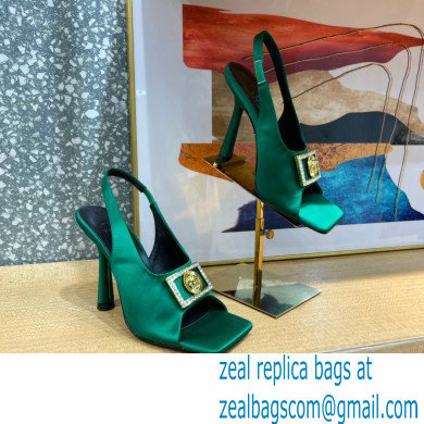 Versace Heel 10.5cm Medusa Crystal Sandals Satin Green 2023 - Click Image to Close