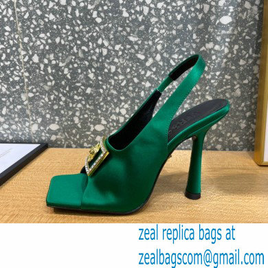 Versace Heel 10.5cm Medusa Crystal Sandals Satin Green 2023 - Click Image to Close