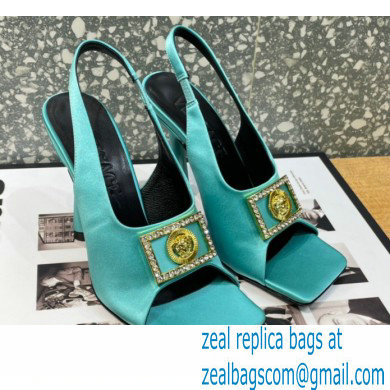 Versace Heel 10.5cm Medusa Crystal Sandals Satin Turquoise Green 2023