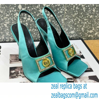 Versace Heel 10.5cm Medusa Crystal Sandals Satin Turquoise Green 2023 - Click Image to Close