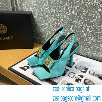 Versace Heel 10.5cm Medusa Crystal Sandals Satin Turquoise Green 2023