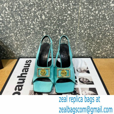 Versace Heel 10.5cm Medusa Crystal Sandals Satin Turquoise Green 2023