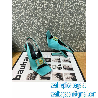 Versace Heel 10.5cm Medusa Crystal Sandals Satin Turquoise Green 2023 - Click Image to Close