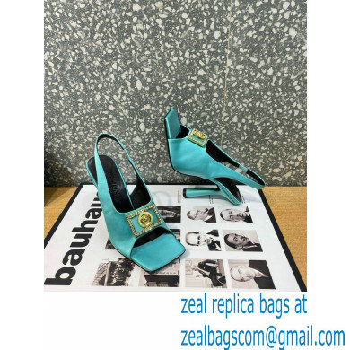 Versace Heel 10.5cm Medusa Crystal Sandals Satin Turquoise Green 2023