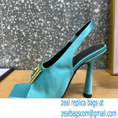 Versace Heel 10.5cm Medusa Crystal Sandals Satin Turquoise Green 2023 - Click Image to Close