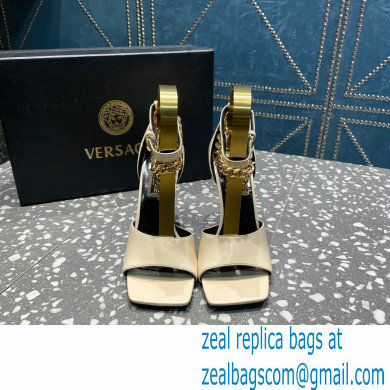 Versace Heel 10.5cm Mismatched Medusa Chain Leather Sandals Beige 2023