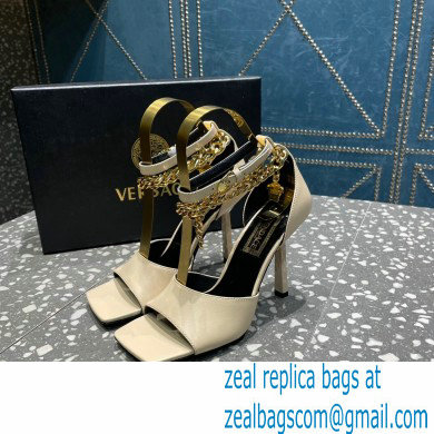 Versace Heel 10.5cm Mismatched Medusa Chain Leather Sandals Beige 2023