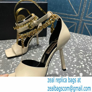 Versace Heel 10.5cm Mismatched Medusa Chain Leather Sandals Beige 2023