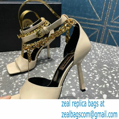 Versace Heel 10.5cm Mismatched Medusa Chain Leather Sandals Beige 2023 - Click Image to Close