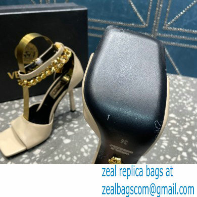 Versace Heel 10.5cm Mismatched Medusa Chain Leather Sandals Beige 2023 - Click Image to Close