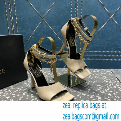 Versace Heel 10.5cm Mismatched Medusa Chain Leather Sandals Beige 2023