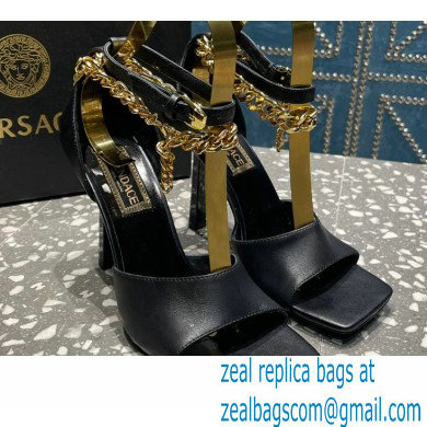 Versace Heel 10.5cm Mismatched Medusa Chain Leather Sandals Black 2023 - Click Image to Close