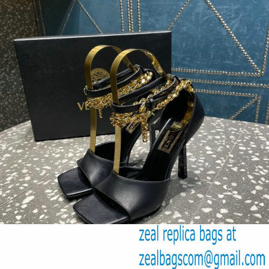 Versace Heel 10.5cm Mismatched Medusa Chain Leather Sandals Black 2023 - Click Image to Close