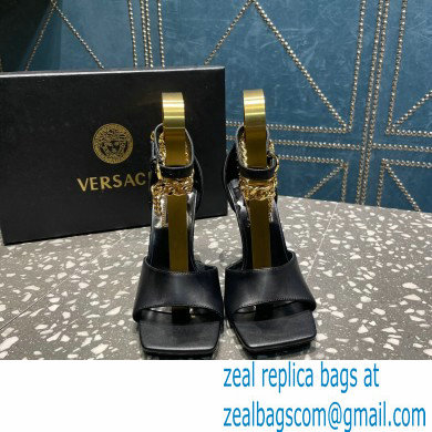 Versace Heel 10.5cm Mismatched Medusa Chain Leather Sandals Black 2023 - Click Image to Close