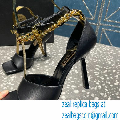 Versace Heel 10.5cm Mismatched Medusa Chain Leather Sandals Black 2023