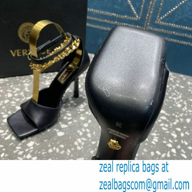 Versace Heel 10.5cm Mismatched Medusa Chain Leather Sandals Black 2023