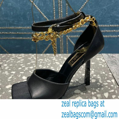 Versace Heel 10.5cm Mismatched Medusa Chain Leather Sandals Black 2023