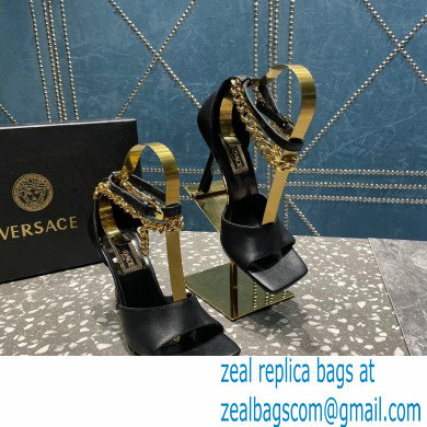 Versace Heel 10.5cm Mismatched Medusa Chain Leather Sandals Black 2023