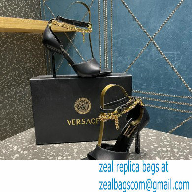 Versace Heel 10.5cm Mismatched Medusa Chain Leather Sandals Black 2023 - Click Image to Close