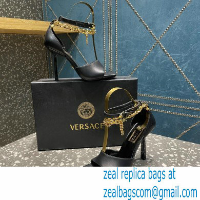 Versace Heel 10.5cm Mismatched Medusa Chain Leather Sandals Black 2023