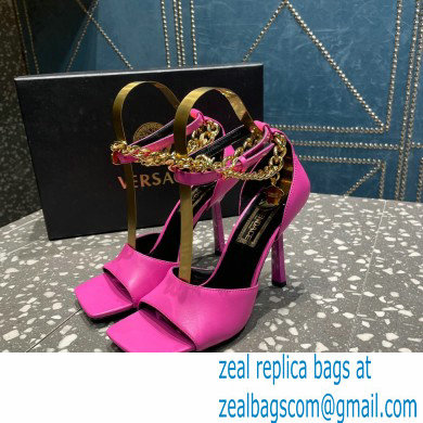 Versace Heel 10.5cm Mismatched Medusa Chain Leather Sandals Fuchsia 2023