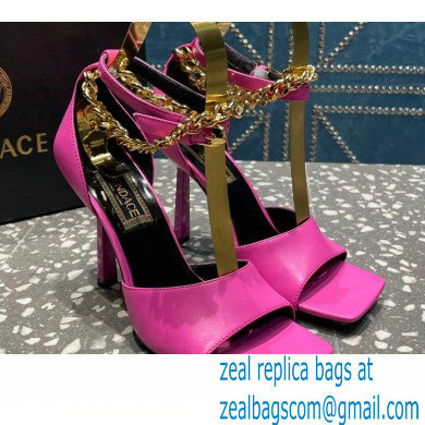 Versace Heel 10.5cm Mismatched Medusa Chain Leather Sandals Fuchsia 2023 - Click Image to Close