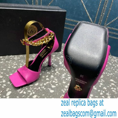 Versace Heel 10.5cm Mismatched Medusa Chain Leather Sandals Fuchsia 2023