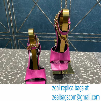 Versace Heel 10.5cm Mismatched Medusa Chain Leather Sandals Fuchsia 2023