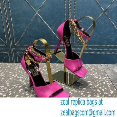 Versace Heel 10.5cm Mismatched Medusa Chain Leather Sandals Fuchsia 2023