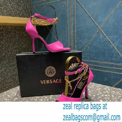 Versace Heel 10.5cm Mismatched Medusa Chain Leather Sandals Fuchsia 2023