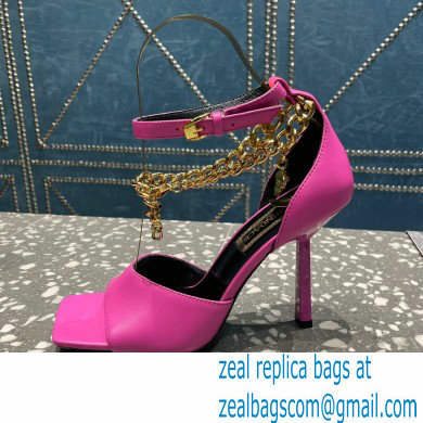 Versace Heel 10.5cm Mismatched Medusa Chain Leather Sandals Fuchsia 2023