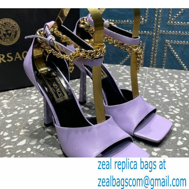 Versace Heel 10.5cm Mismatched Medusa Chain Leather Sandals Lilac 2023