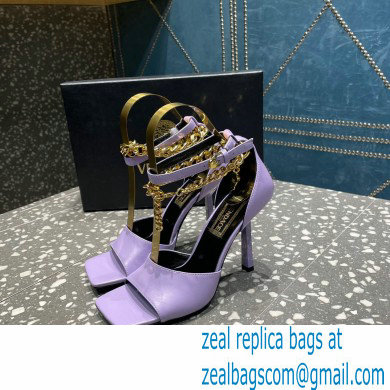 Versace Heel 10.5cm Mismatched Medusa Chain Leather Sandals Lilac 2023