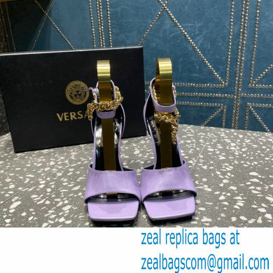 Versace Heel 10.5cm Mismatched Medusa Chain Leather Sandals Lilac 2023 - Click Image to Close