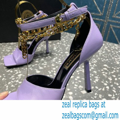 Versace Heel 10.5cm Mismatched Medusa Chain Leather Sandals Lilac 2023