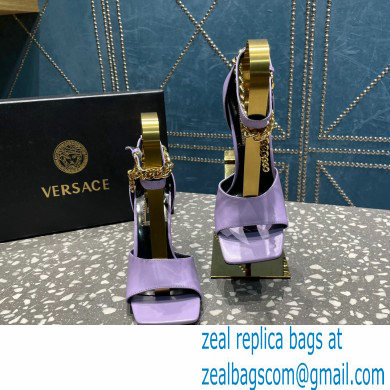 Versace Heel 10.5cm Mismatched Medusa Chain Leather Sandals Lilac 2023 - Click Image to Close