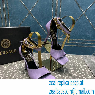 Versace Heel 10.5cm Mismatched Medusa Chain Leather Sandals Lilac 2023 - Click Image to Close