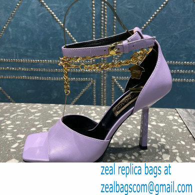 Versace Heel 10.5cm Mismatched Medusa Chain Leather Sandals Lilac 2023