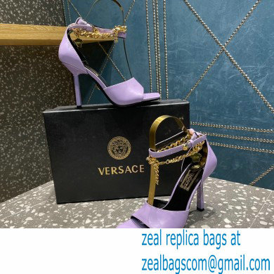 Versace Heel 10.5cm Mismatched Medusa Chain Leather Sandals Lilac 2023 - Click Image to Close