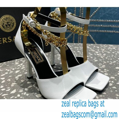 Versace Heel 10.5cm Mismatched Medusa Chain Leather Sandals White 2023 - Click Image to Close