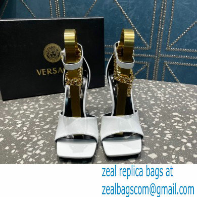 Versace Heel 10.5cm Mismatched Medusa Chain Leather Sandals White 2023